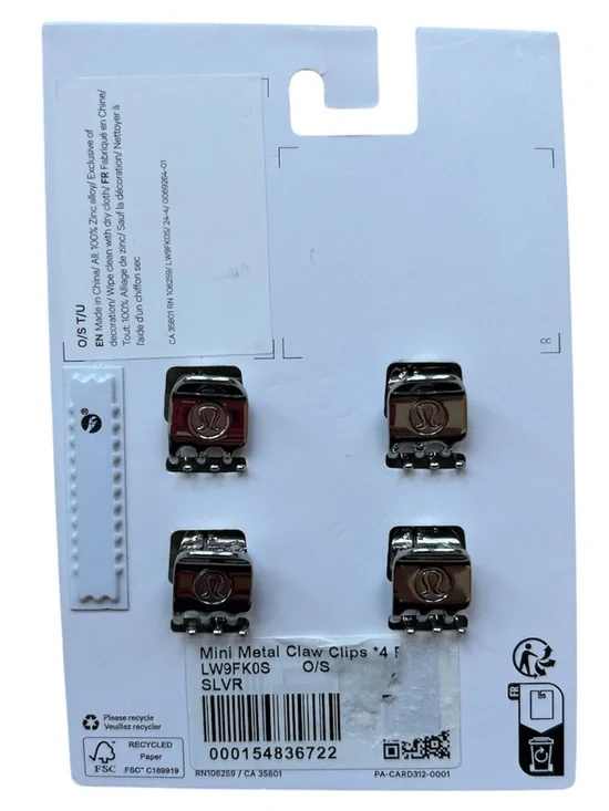Lululemon Athletica Silver Mini Metal Claw Clips 4-Pack NWT - Picture 2 of 2